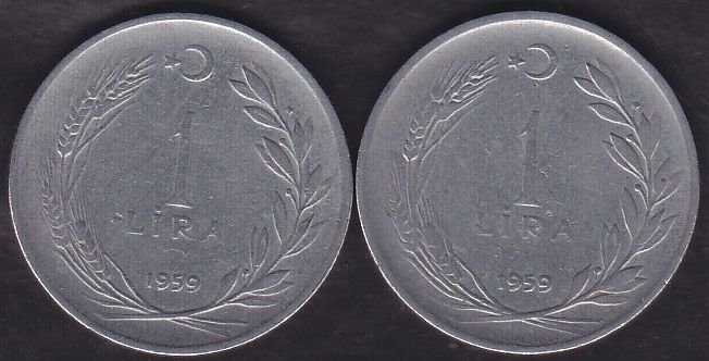1959 Yılı 1 Lira (Ters Düz Takım)