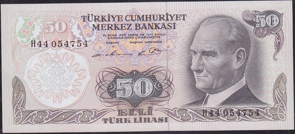 6.Emisyon 1.Tertip 50 Lira H44 054754 Çil