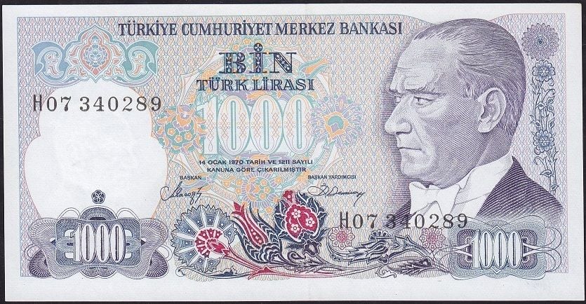 7.Emisyon 2.Tertip 1000 Lira H07 340289 Çil