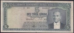 5.EMİSYON 4.TERTİP 5 LİRA I33 396987 İŞLEMLİ HALİYLE