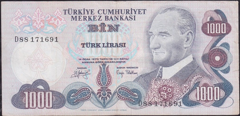 6.Emisyon 2.Tertip 1000 Lira D88 171691 Çok Temiz