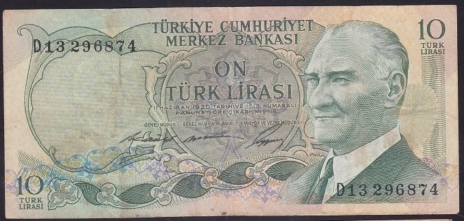 6.EMİSYON 1.TERTİP 10 LİRA D13 296874 ÇOK TEMİZ