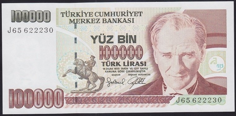 7.EMİSYON 3.TERTİP 100000 LİRA J65 622230 ÇİLALTI ÇİL