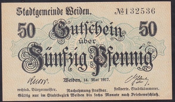 ALMANYA 50 PFENNİNG NOTGELD 1917 ÇİL
