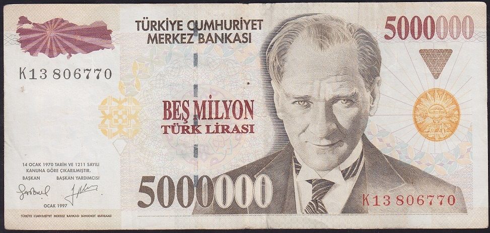 7.Emisyon 5 000 000 Lira K13 806770 Çok Temiz+