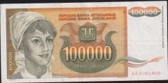 Yugoslavya 100000 Dinar 1993 Çok Çok Temiz