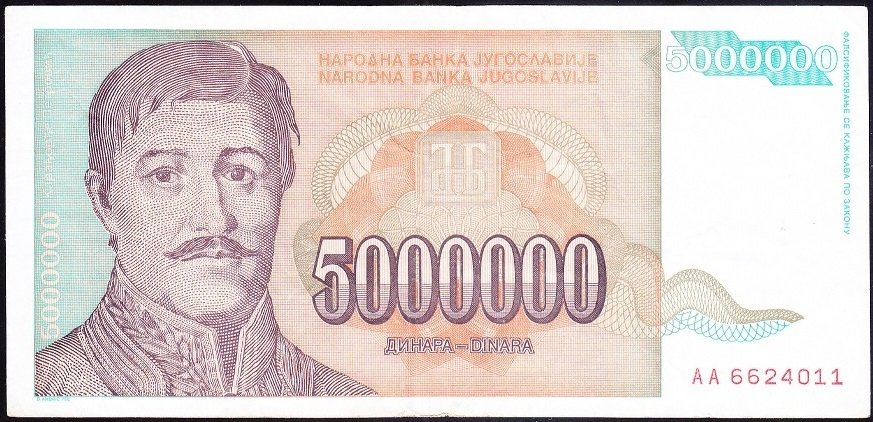 Yugoslavya 5000000 Dinar 1993 Çok Temiz +