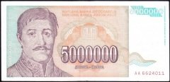 Yugoslavya 5000000 Dinar 1993 Çok Temiz +
