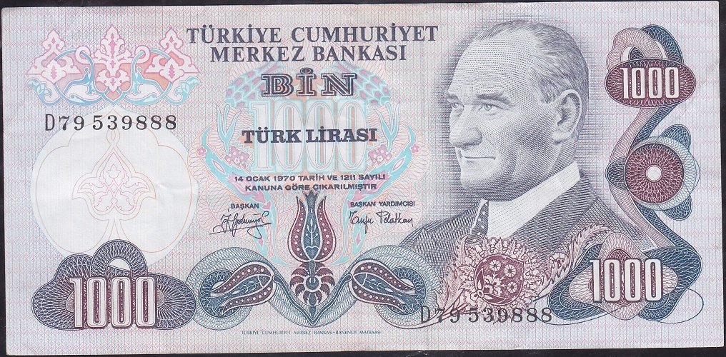 6.Emisyon 2.Tertip 1000 Lira D79 539888 Çok Temiz +