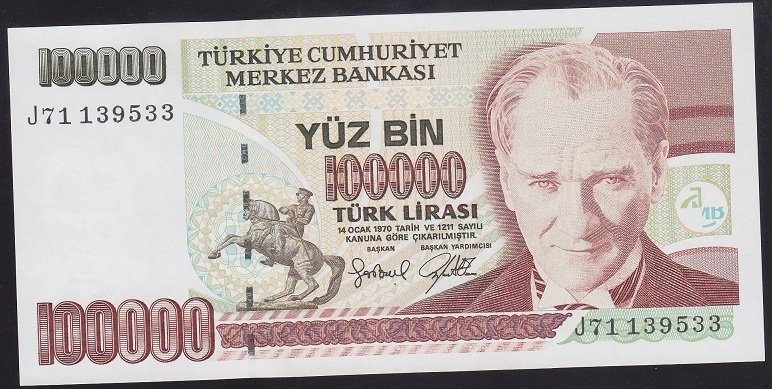 7.EMİSYON 3.TERTİP 100000 LİRA J71 139533 ÇİLALTI ÇİL