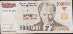 7.Emisyon 5 000 000 Lira K11 161390 Çok Temiz