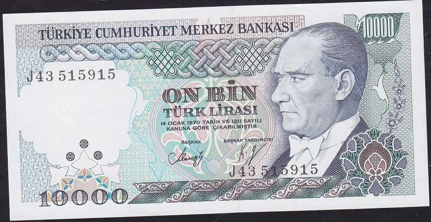 7.Emisyon 4.Tertip 10000 Lira J43 515915 Çil