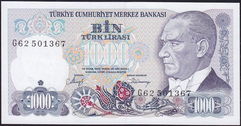 7.Emisyon 2.Tertip 1000 Lira G62 501367 Çil