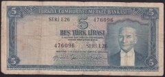 5.EMİSYON 2.TERTİP 5 LİRA E26 476096 TEMİZ