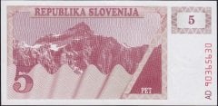 Slovenya 5 Tolarjev 1990 Çilaltı Pick 3a