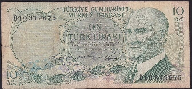 6.EMİSYON 1.TERTİP 10 LİRA D10 319675 TEMİZ