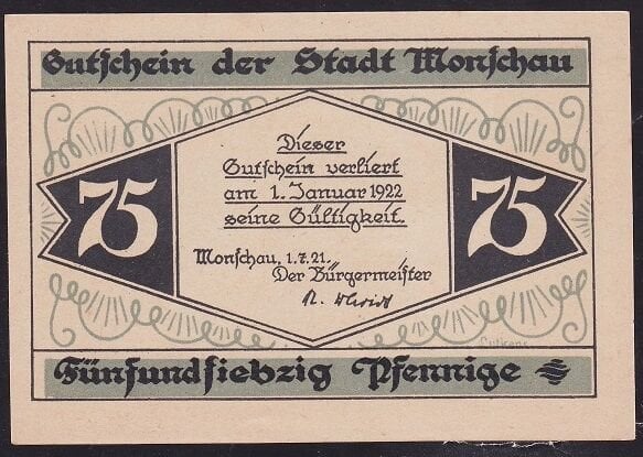 Almanya 75 Pfennig Notgeld 1921 Çil