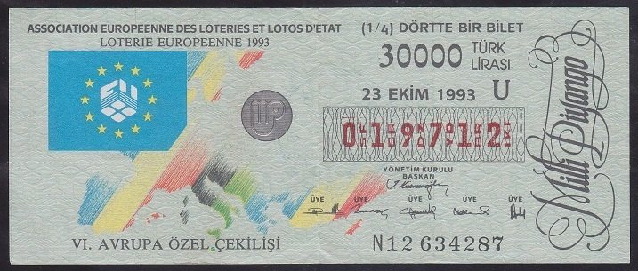 1993 23 EKİM ÇEYREK BİLET U SERİSİ