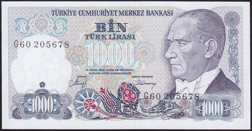 7.Emisyon 2.Tertip 1000 Lira G60 205678 Çil