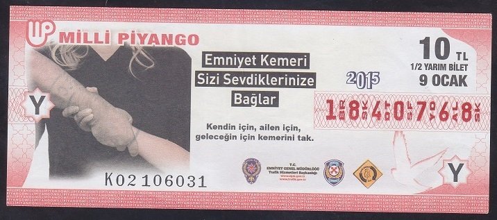 2015 9 OCAK YARIM BİLET - Y SERİSİ