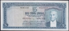 5.EMİSYON 2.TERTİP 5 LİRA E12 051033 ÇOK TEMİZ ( YIKAMA VAR ) eski kağıt para fiyat listesi