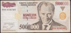 7.Emisyon 5 000 000 Lira H06 824546 Çok Temiz