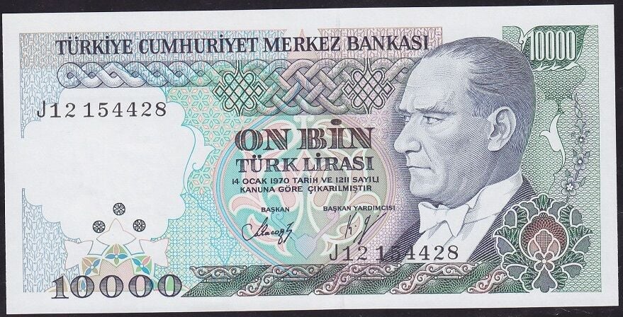7.Emisyon 4.Tertip 10000 Lira J12 154428 Çil