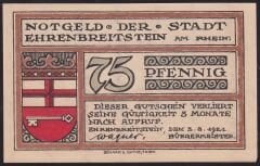 Almanya 75 Pfennig Notgeld 1921 Çil Filigranlı