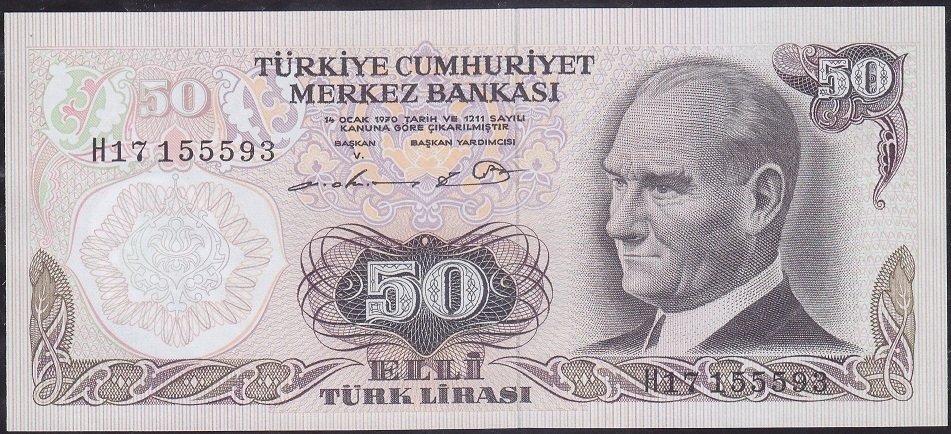6.Emisyon 1.Tertip 50 Lira H17 155593 Çil