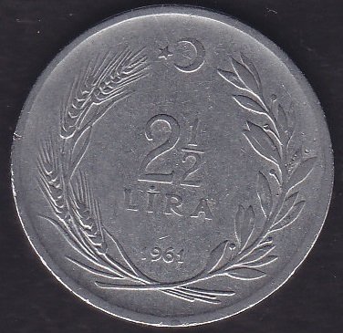 1961 Yılı 2.5 Lira Ters