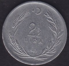 1961 Yılı 2.5 Lira Ters