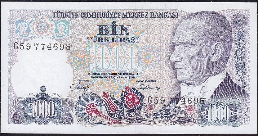 7.Emisyon 2.Tertip 1000 Lira G59 774698 Çil