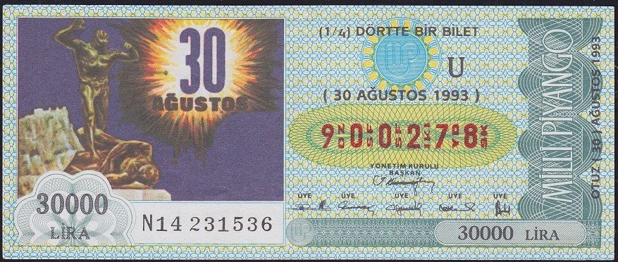 1993 30 Ağustos Çeyrek Bilet - U Serisi