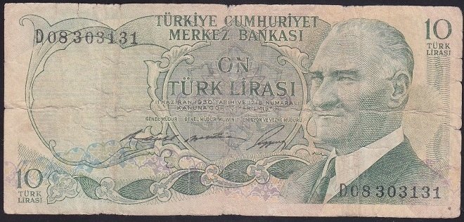 6.EMİSYON 1.TERTİP 10 LİRA D08 303131 TEMİZ