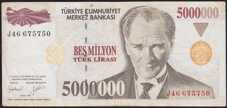 7.Emisyon 5 000 000 Lira J46 675750 Çok Temiz