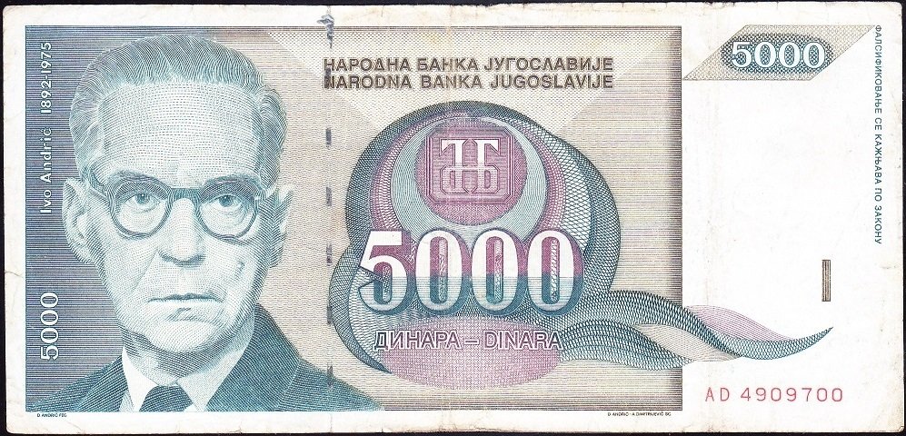 Yugoslavya 5000 Dinar 1992 Çok Temiz