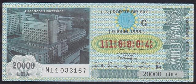 1993 9 EKİM ÇEYREK BİLET G SERİSİ