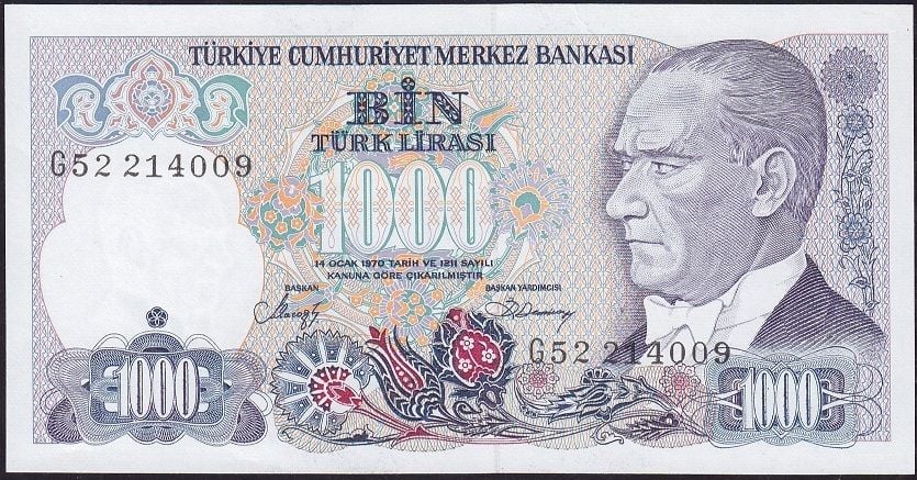 7.Emisyon 2.Tertip 1000 Lira G52 214009 Çilaltı Çil