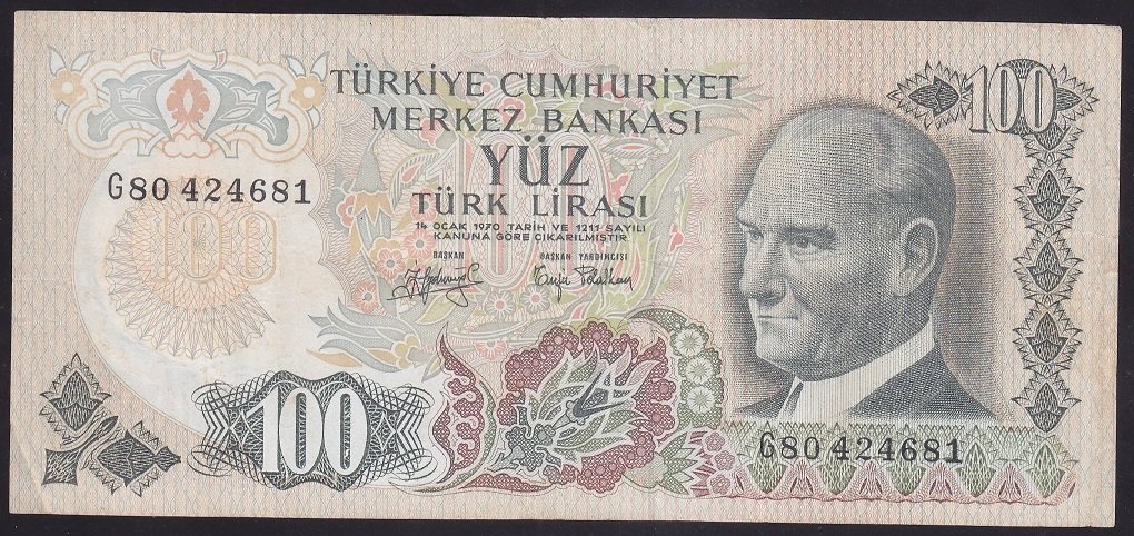 6.EMİSYON 2.TERTİP 100 LİRA G80 424681 ÇOK TEMİZeski para alan yerler