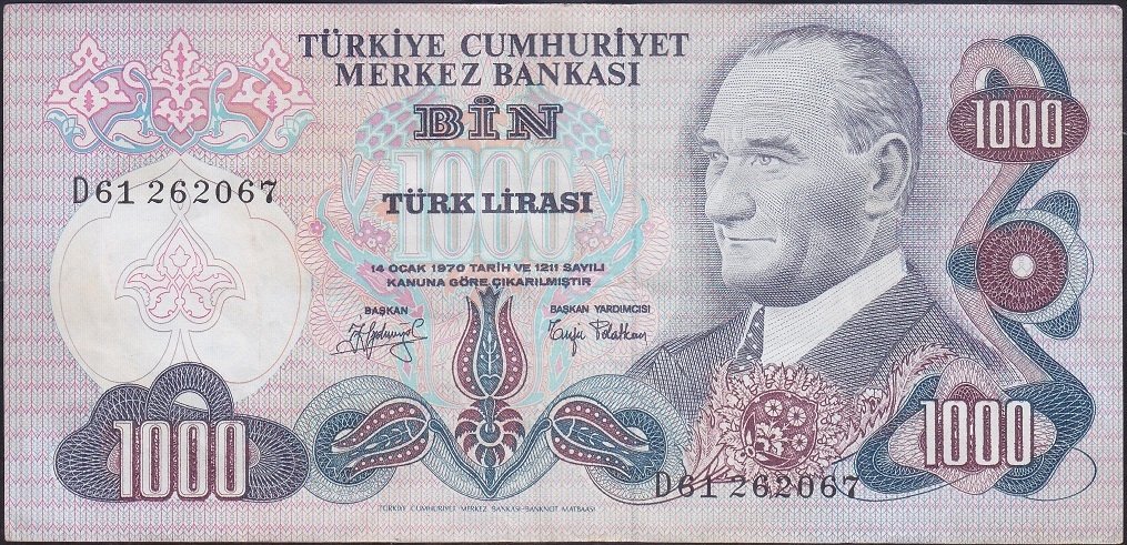 6.Emisyon 2.Tertip 1000 Lira D61 262067 Çok Çok Temiz