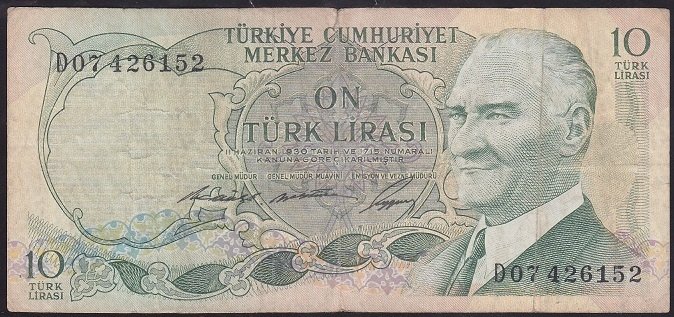 6.EMİSYON 1.TERTİP 10 LİRA D07 426152 ÇOK TEMİZ eski para