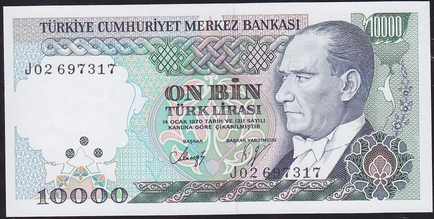 7.Emisyon 4.Tertip 10000 Lira J02 697317 Çilaltı Çil
