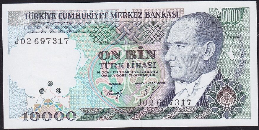 7.Emisyon 4.Tertip 10000 Lira J02 697317 Çilaltı Çil