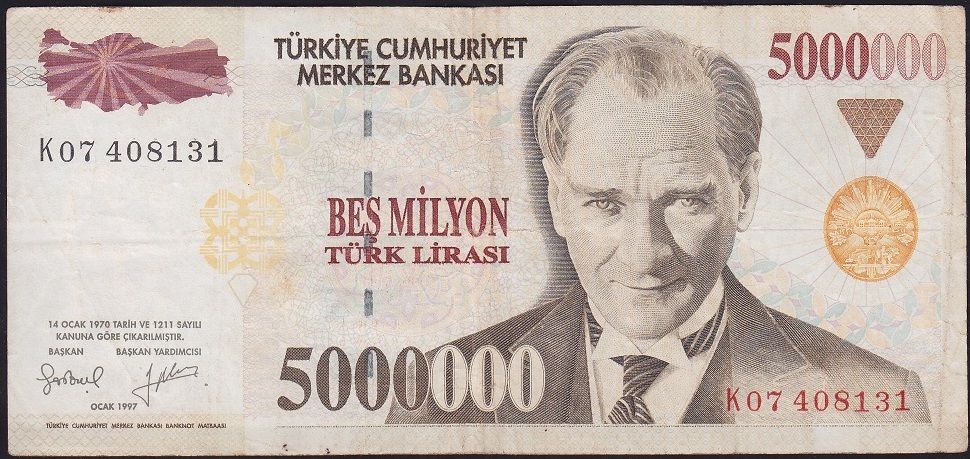 7.Emisyon 5 000 000 Lira K07 408131 Çok Temiz