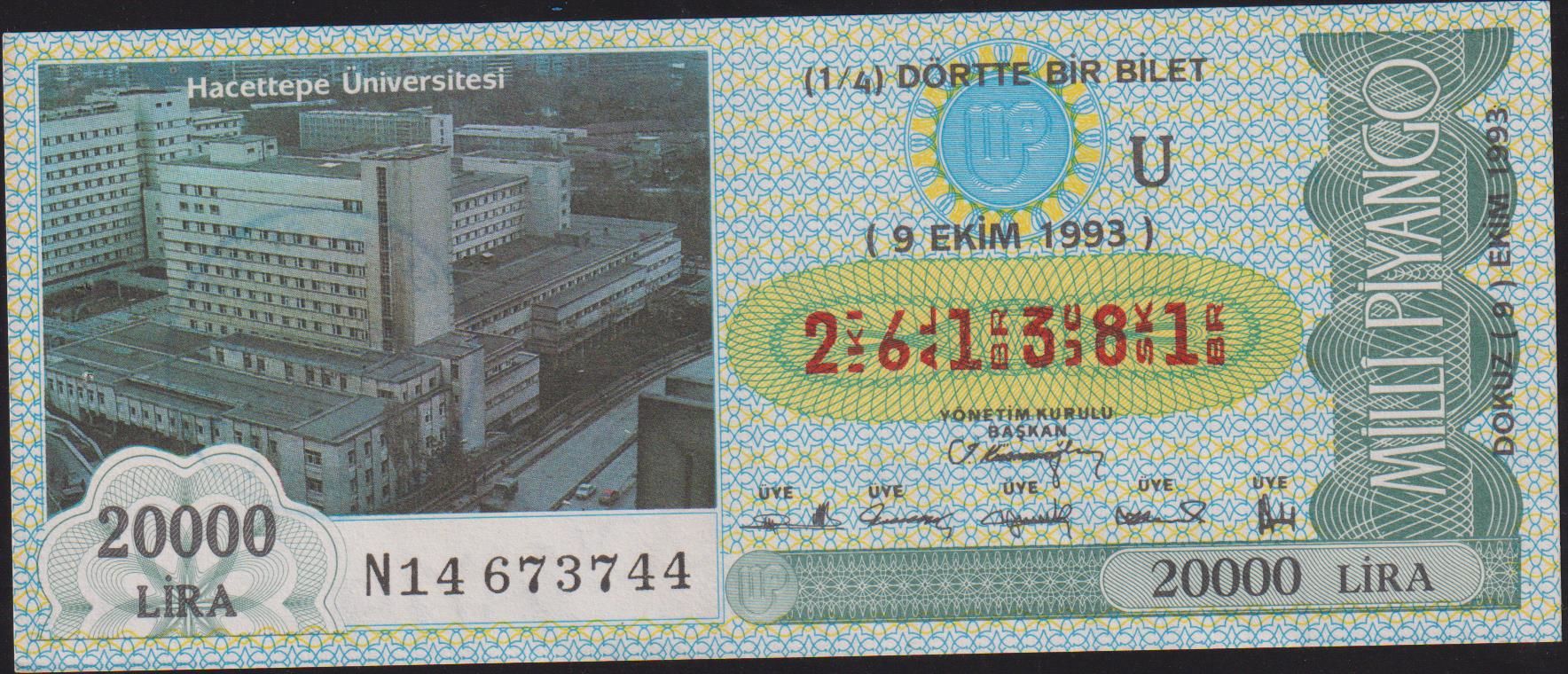 1993 9 Ekim Çeyrek Bilet - U Serisi