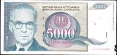 Yugoslavya 5000 Dinar 1992 Haliyle