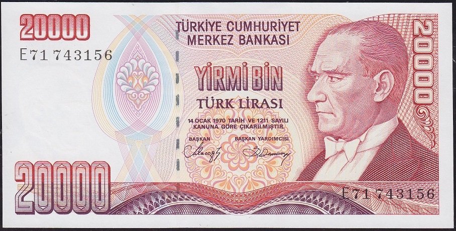 7.Emisyon 1.Tertip 20000 Lira E71 743156 Çil