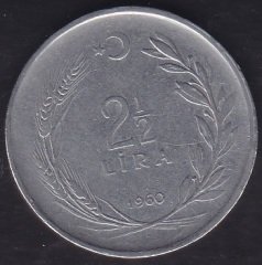 1960 Yılı 2.5 Lira Düz