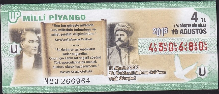 2013 19 Ağustos Çeyrek Bilet - U Serisi