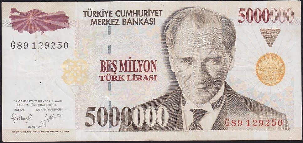 7.Emisyon 5 000 000 Lira G89 129250 Çok Temiz